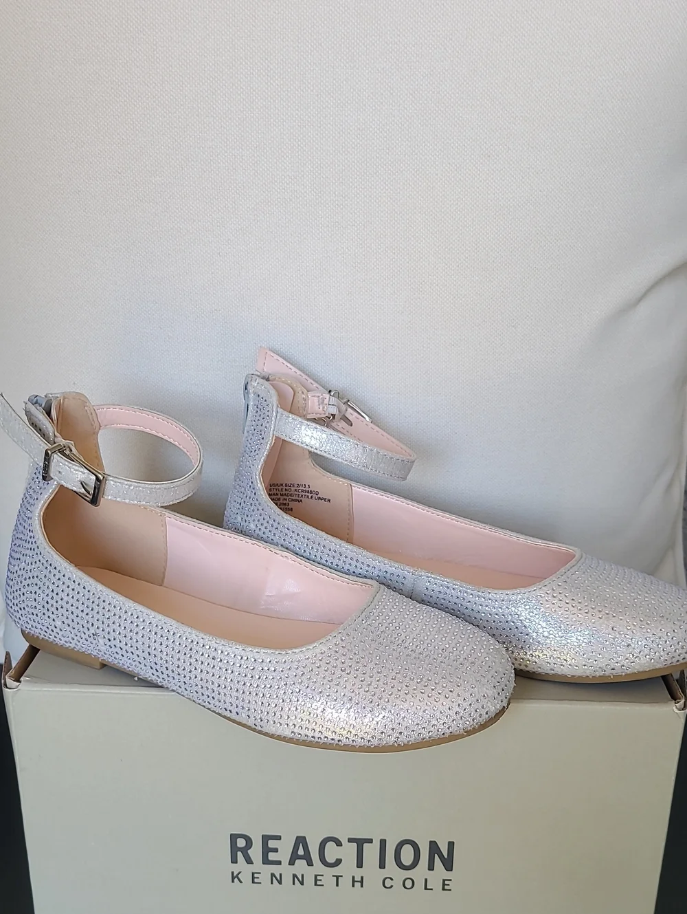 Reaction Kenneth Cole Shimmering Silver Ankle-Strap Flats